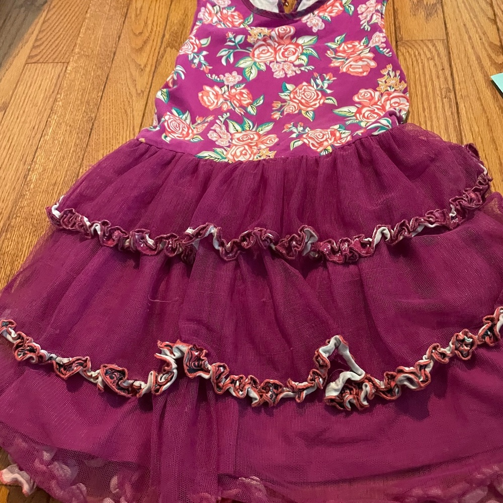 Dark pink floral top ruffle skirt, Matilda, Jane size 6